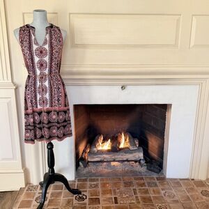 London Times sleeveless boho tribal medallion fit & flare dress size 4 small